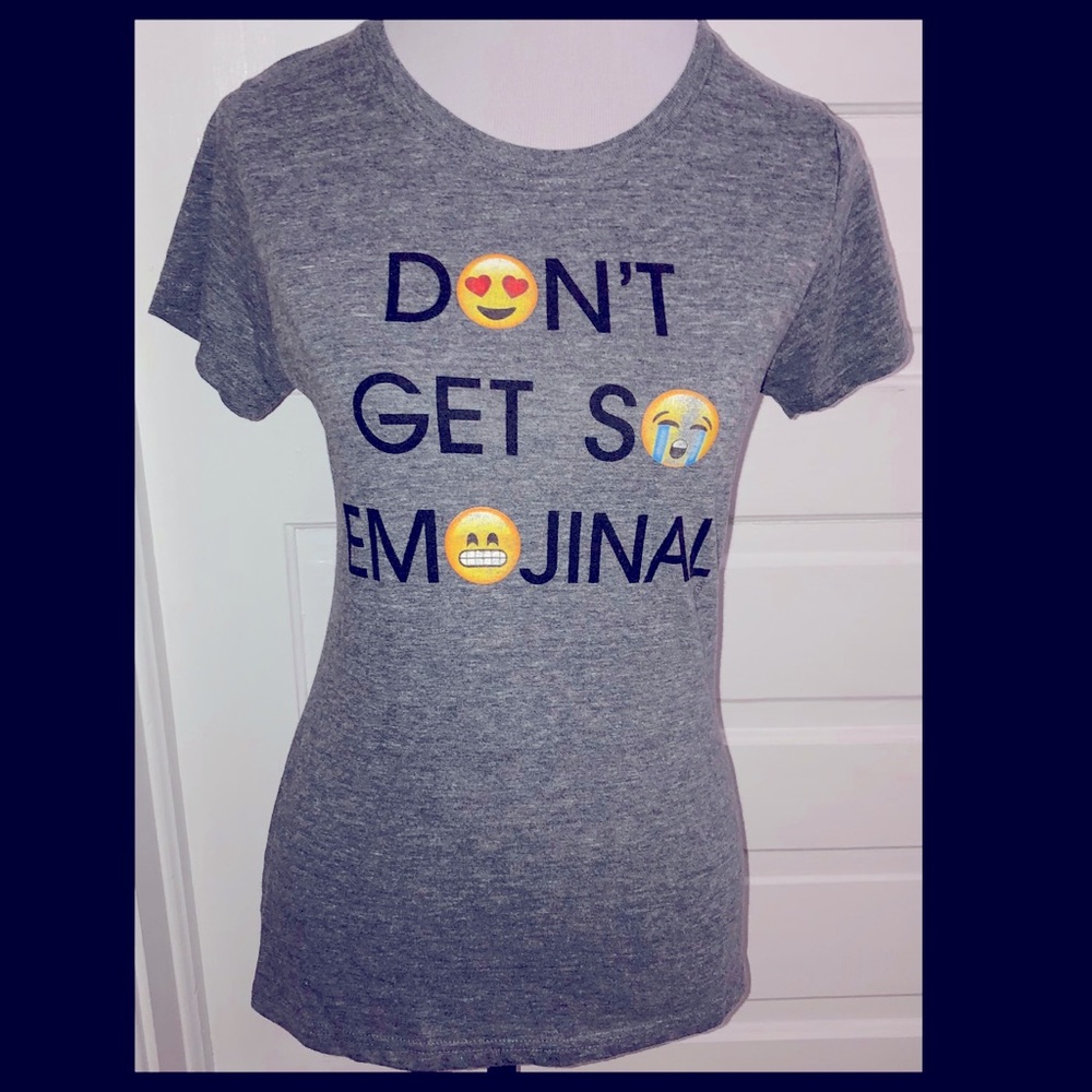 Gray Emoji Graphic Tee, “Don’t Get So Emojinal”, NWT, Sz Lg
